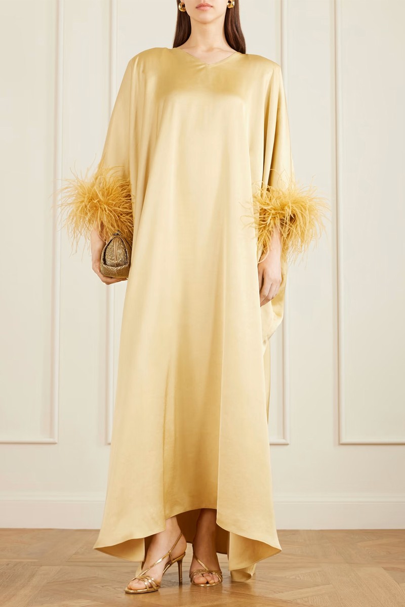 Asymmetric Feather-Trimmed Satin Gown from DIMA AYAD