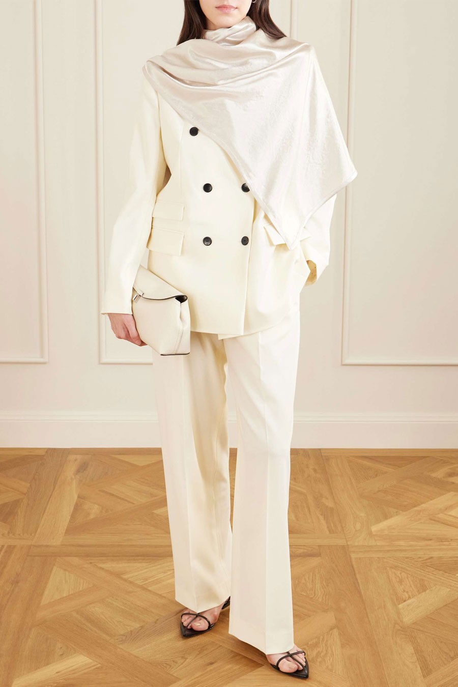 Scarf-Detailed Double-Breasted Wool-Blend Blazer from Maria McManus