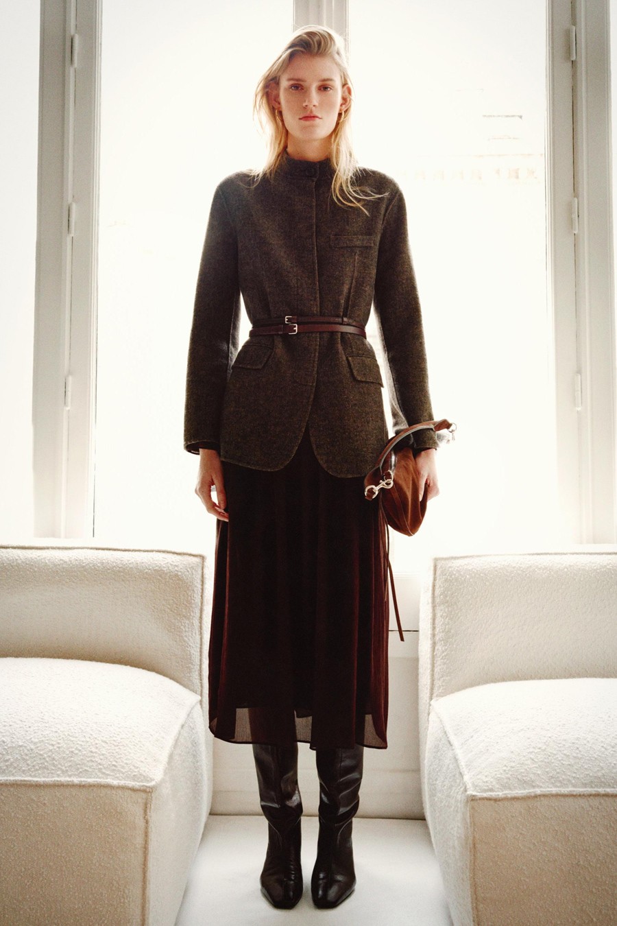 Wool Blend Twill Coat With High Collar from Massimo Dutti
